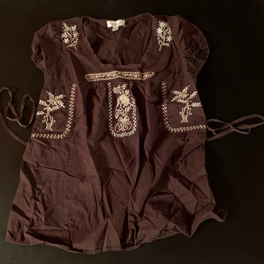 Dressbarn brown and white top that ties floral design size S like new